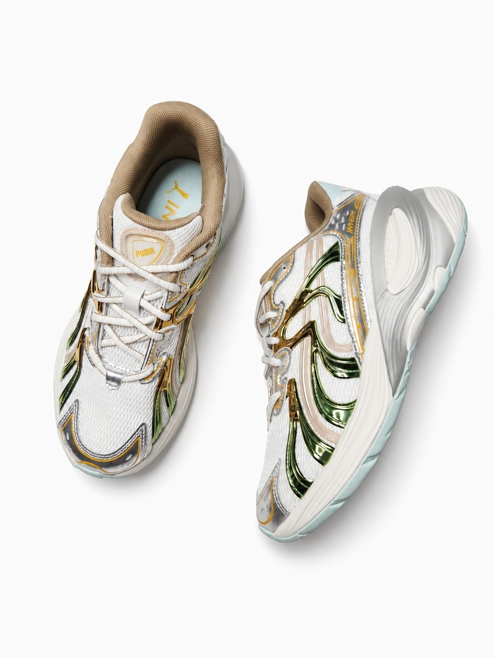 NEW Puma Size 6.5 Inverse Metallic White/Gols Light Beam Sneakers